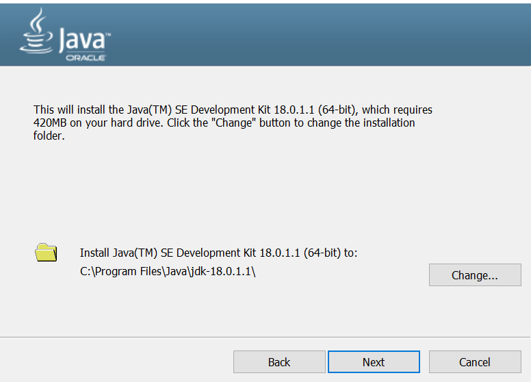 Choose Java installation folder