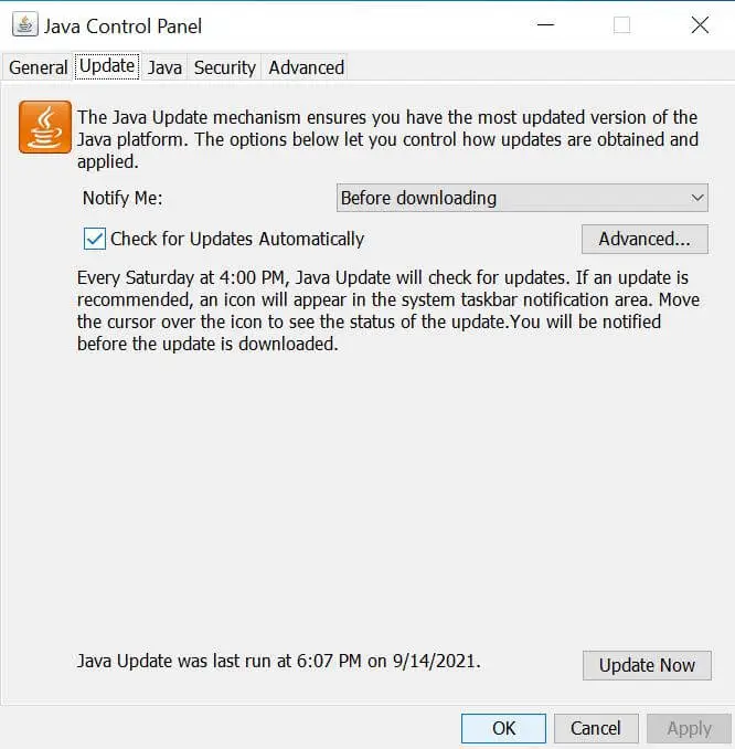 Update Java version Windows 10