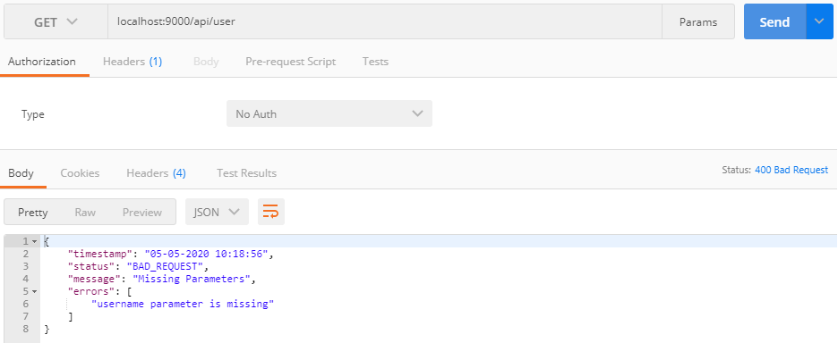 test MissingServletRequestParameterException with postman