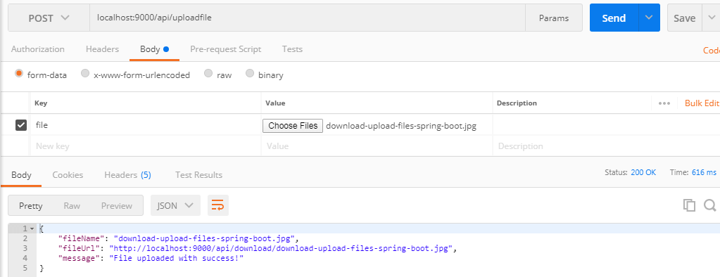 Test upload single file with postman